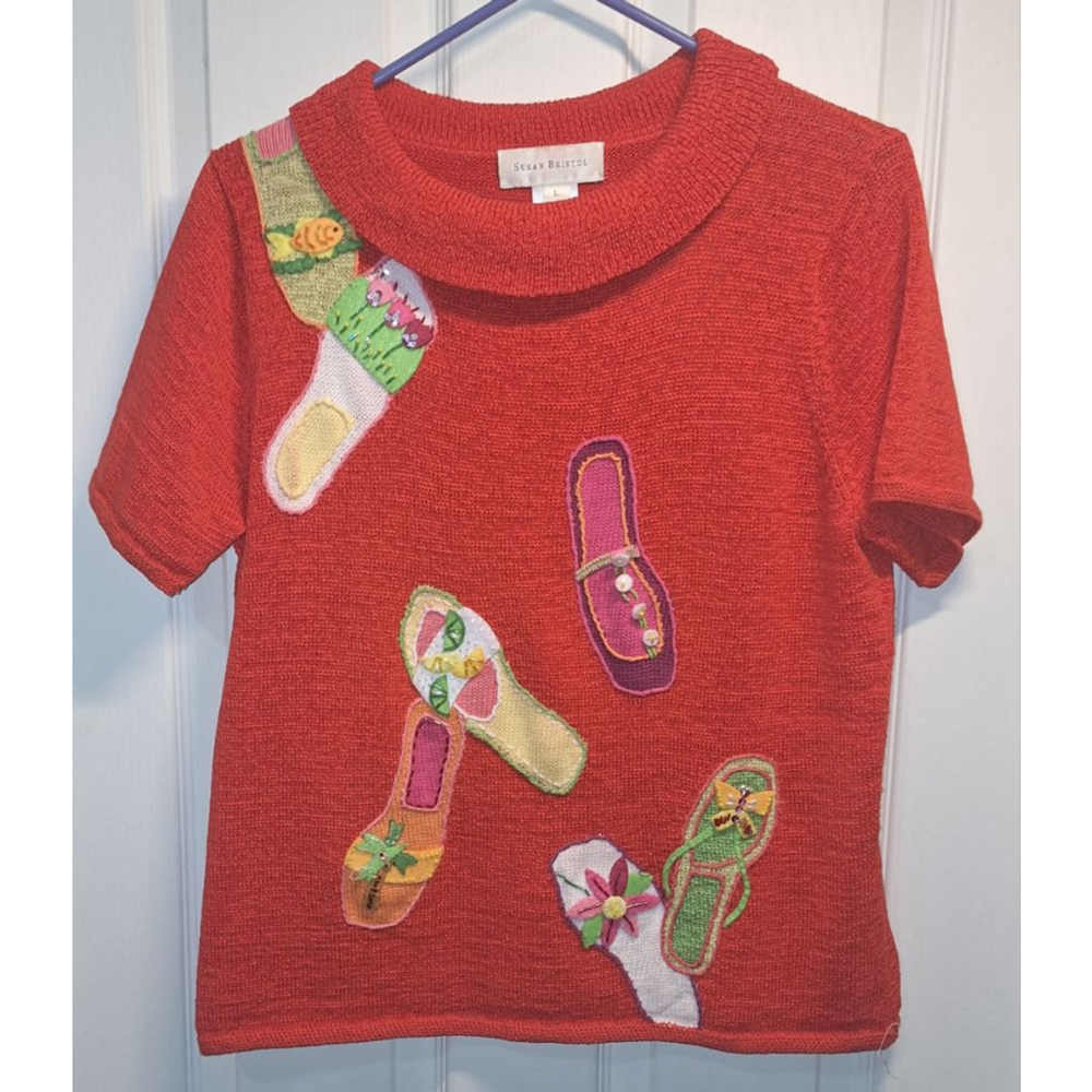 Susan Bristol Red Turtleneck Short Sleeve Sweater - Picture 2 of 7